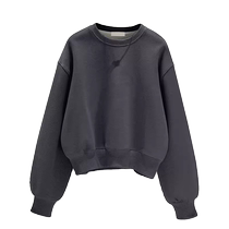 Short round neck sweatshirt for women spring and autumn new style gray high-end casual versatile loose long-sleeved pullover top with velvet