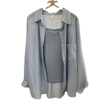 Blue sun protection shirt for women summer thin long-sleeved shirt cardigan with skirt and suspenders blouse and sun protection clothing