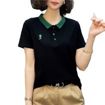 Pure cotton POLO collar short-sleeved T-shirt for women in summer new loose casual T-shirt slimming fashion age-reducing lapel top