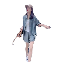 European fashion mid-length short-sleeved denim jacket for women summer new age-reducing casual all-match loose shirt cardigan