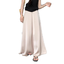 High-end acetate satin skirt for women summer high-waisted silky A-line long skirt with elastic waist and wide skirt