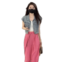 Denim short-sleeved vest jacket for women summer new style fashionable age-reducing loose flying sleeve vest top