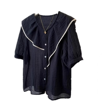 Temperament chiffon short-sleeved shirt for women summer new French high-end shirt to cover the belly and slim down baby doll top