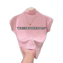 Half turtleneck short-sleeved T-shirt for women summer new elastic slim-fitting shirt solid color temperament small shirt versatile short top