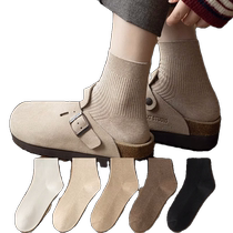6 pairs of Birkenstock socks for women spring and autumn new solid color versatile outer wear pure cotton stockings retro autumn mid-tube socks