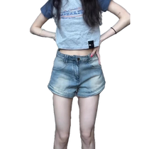 American retro denim shorts for women summer 2024 new high-waisted slim a-line pants for small people all-match hot pants