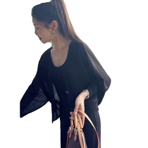 Ice silk sun protection cardigan for women summer shawl sun protection clothing gauze outer wear with suspender skirt and knitted cardigan