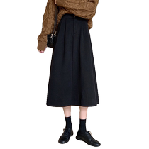 Woolen skirt womens autumn and winter new style high-waisted slim A-line skirt temperament commuting versatile mid-length large swing umbrella skirt