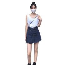 Retro dark blue denim shorts for women summer 2024 new style culottes high waist slim a-line pants hot pants culottes