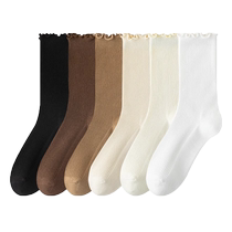 4 pairs of fungus socks for women spring and autumn loafers black mid-calf socks with small leather shoes pile of socks