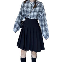 Black pleated skirt for women spring and autumn new style extended high waist mid-length a-line skirt anti-exposure skirt pants skirt short skirt