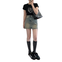 Retro denim short skirt for women summer thin high-waisted slim A-line skirt anti-exposure casual versatile hip-covering skirt