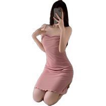 Womens summer 2024 new modal cotton sexy pure lust style pajamas with breast pads and straps nightgown for home wear