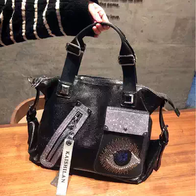 Hong Kong Tide Fashion Hot Diamond Women's Bag Leather Large Capacity Joker Shoulder shoulder bag Travel Tote