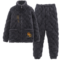 Mens pajamas mens autumn and winter 2024 new coral velvet three-layer quilted thickened outing home wear for men in winter
