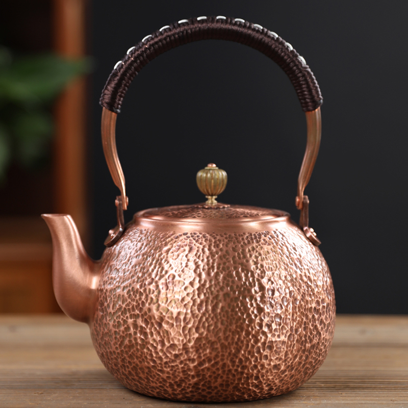 Cast Mountain Hall Copper Kettle, Water Boiling Kettle, Tea Brewing Pot, Handmade Pure Copper Teapot, Red Copper Household Tea Pot, Tea Set, Electric Ceramic Stove