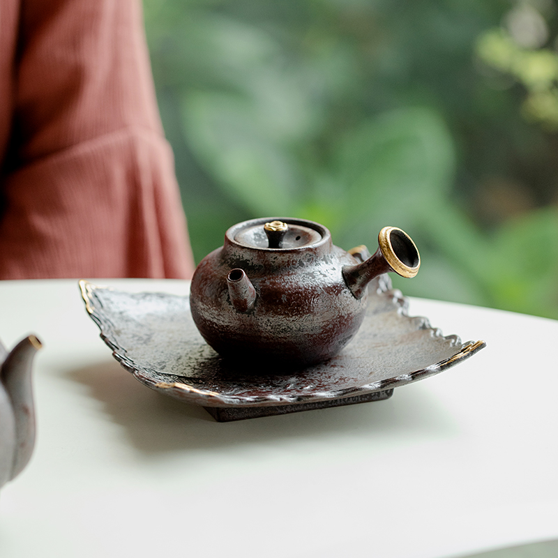 Old rock clay rust red baregold side to make pot retro againsaurata Silent Wind Coarse Pottery Pot Kongfu Tea With Ceramic Tea Pot-Taobao