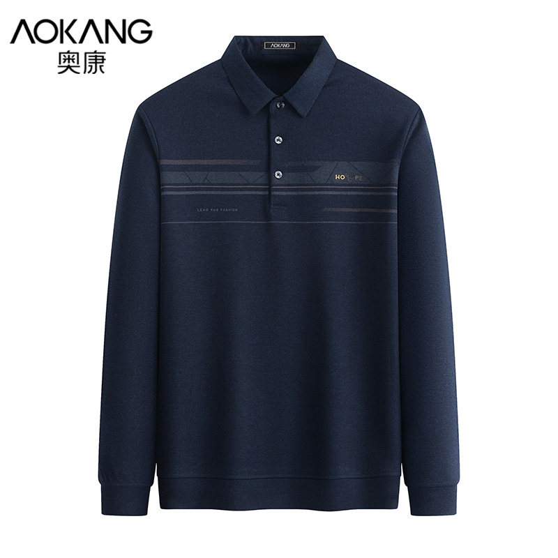 Aokang Dad spring long-sleeved T-shirt lapel bottoming top middle-aged and elderly spring and autumn men's business casual Polo shirt
