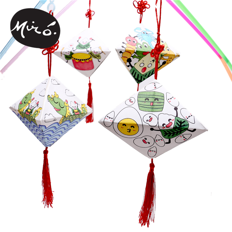 End Afternoon Festival Handmade Diy White blank rhomboid Glutinous Rice Dumplings Pendant children Painting and production of ring-wound Kindergarten Materials