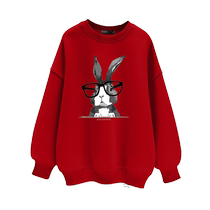2024 Autumn and Winter New Hong Kong Style Western Style Little Rabbit Trendy Brand Chinese Red Fake Two-Piece Round Neck Sweatshirt for Women