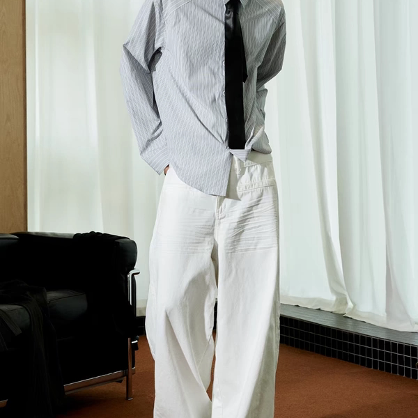 Jcaesar Same Style White Wide-Leg 3D Whisker Unisex Jeans Ykk Lyocell Long Pants Baggy