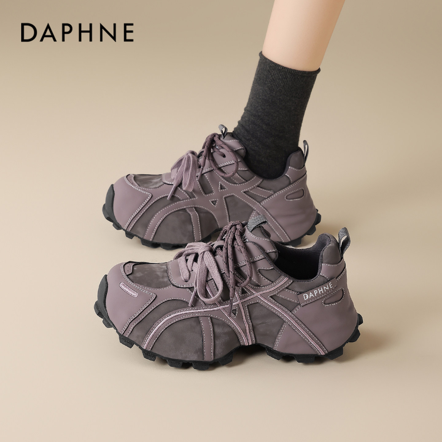 Женская обувь Daphne daddy shoes, новинка 2026 года, весенняя обувь на толстой подошве в стиле ретро, фиолетовая универсальная спортивная обувь на каблуке