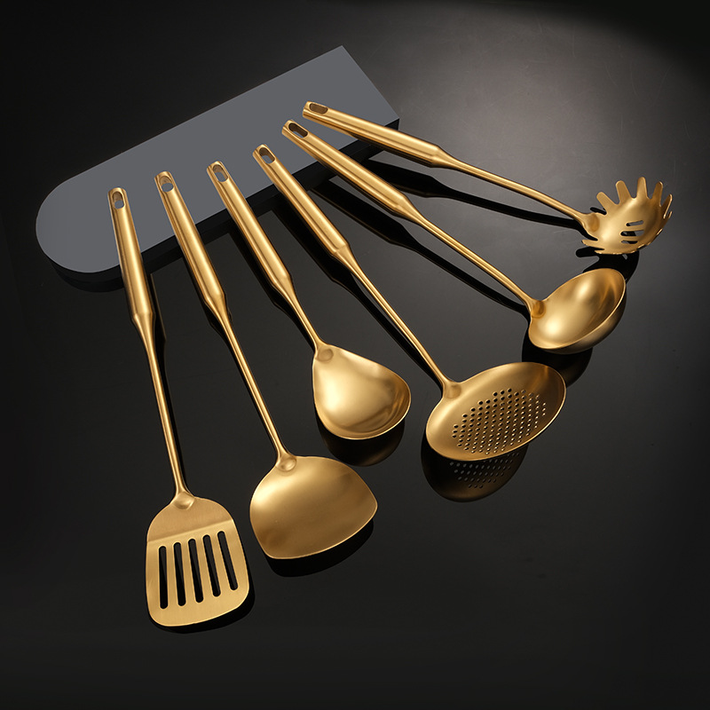 Home 304 Stainless Steel Pan Shovel Thickened Golden Shovel Soup Spoon Fried Vegetable Shovel Long Handle Fried Spoon Cookware Integrated Fish Shovel