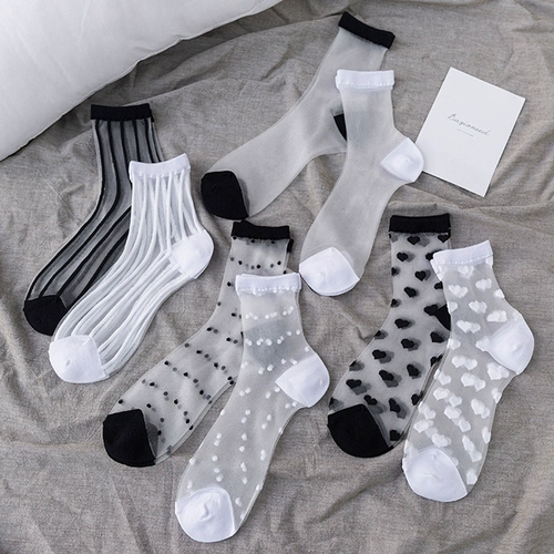 Тонкий белый кварц, стеклянные прозрачные колготки, гольфы, популярно в интернете, средней длины