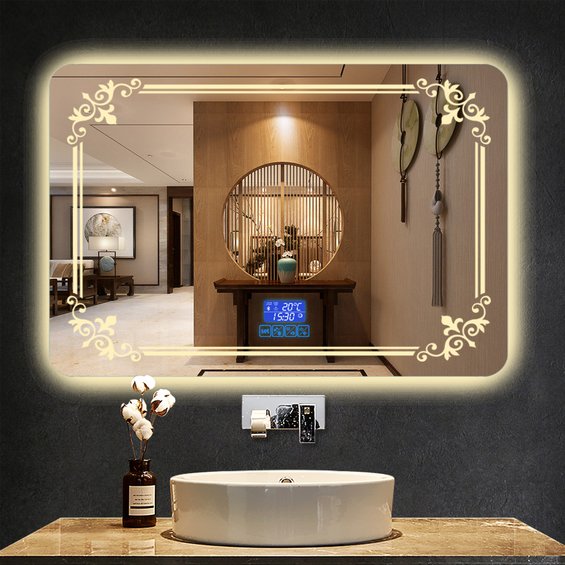 Smart bathroom mirror touch screen led bathroom mirror anti-fog dressing mirror wall hanging simple European style fancy bathroom mirror