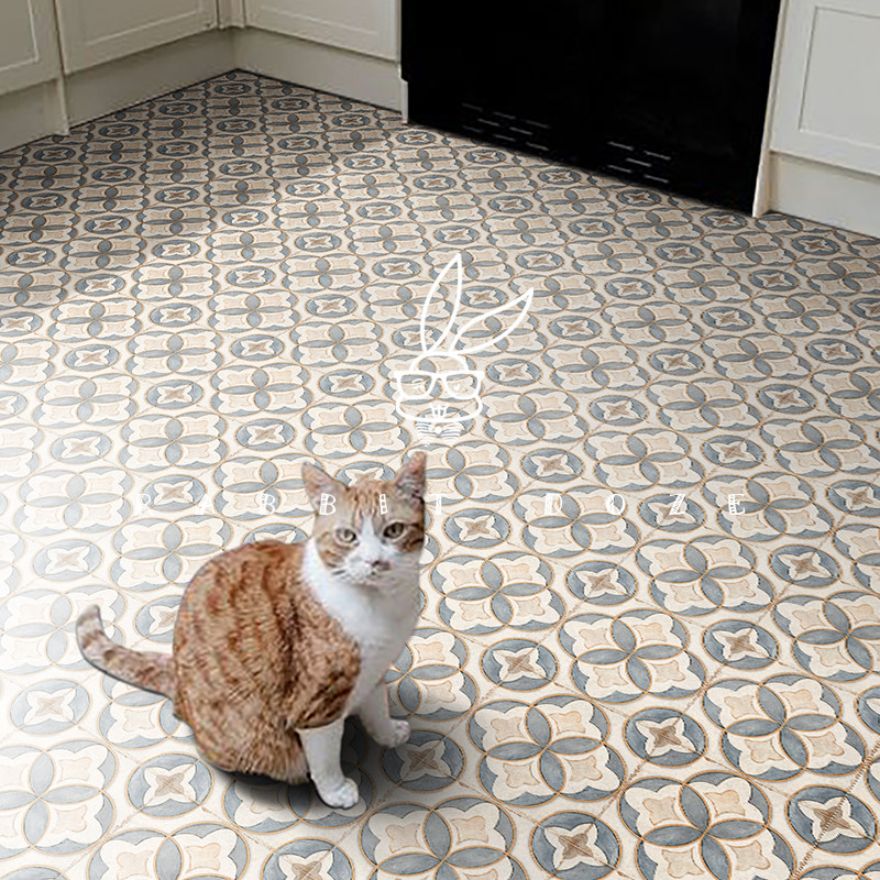 French retro blue green small flower brick micro-cement wall brick kitchen bathroom background wall balcony floor tile 200