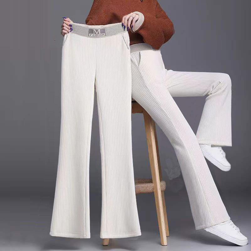 Corduroy Flared Pants for Women 2023 Autumn and Winter New High-Waisted Slim-Fit Corduroy Drapey Long Casual Pants for Middle-Aged and Elderly Mothers
