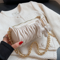 Net Red Chain Bag for Women Summer 2021 New Fashion 100 Lapped Small Crowddesigner Single Shoulder Inclined Satined Cylinder Pillow Bag