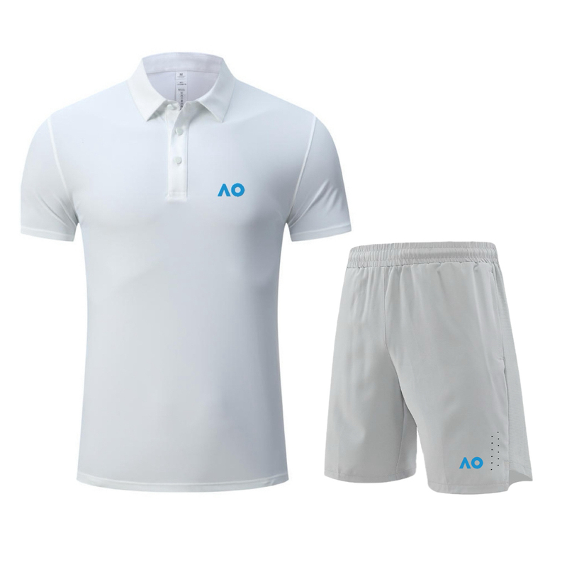 Australian Open Quick-Drying Breathable Ice Silk Short-Sleeved Stand-Up Collar Men's Sports Suit Men's Breathable Tennis Polo Shirt Summer
