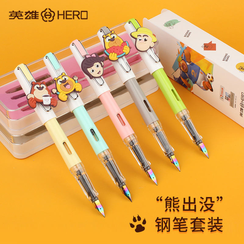 HERO Hero Hero Pen 367 Bear Infested With Cartoon Fountain Pen Students Practice Character Iridium Gold Pen Replaceable Ink Sack Ink Pen 3rd Grade Adult Male And Female Cute Business Office Pen Lettering