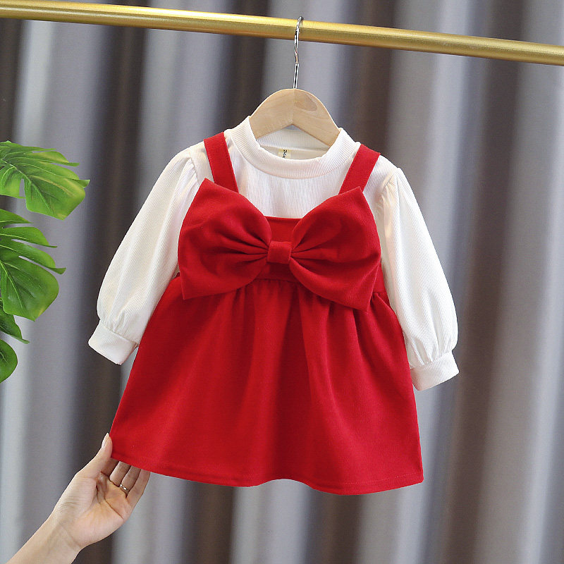 Year Old Female Baby 2022 Foreign Spring Dress Suit Dress Korean Version Big Red Birthday Gown Spring Girl Clothes Tide