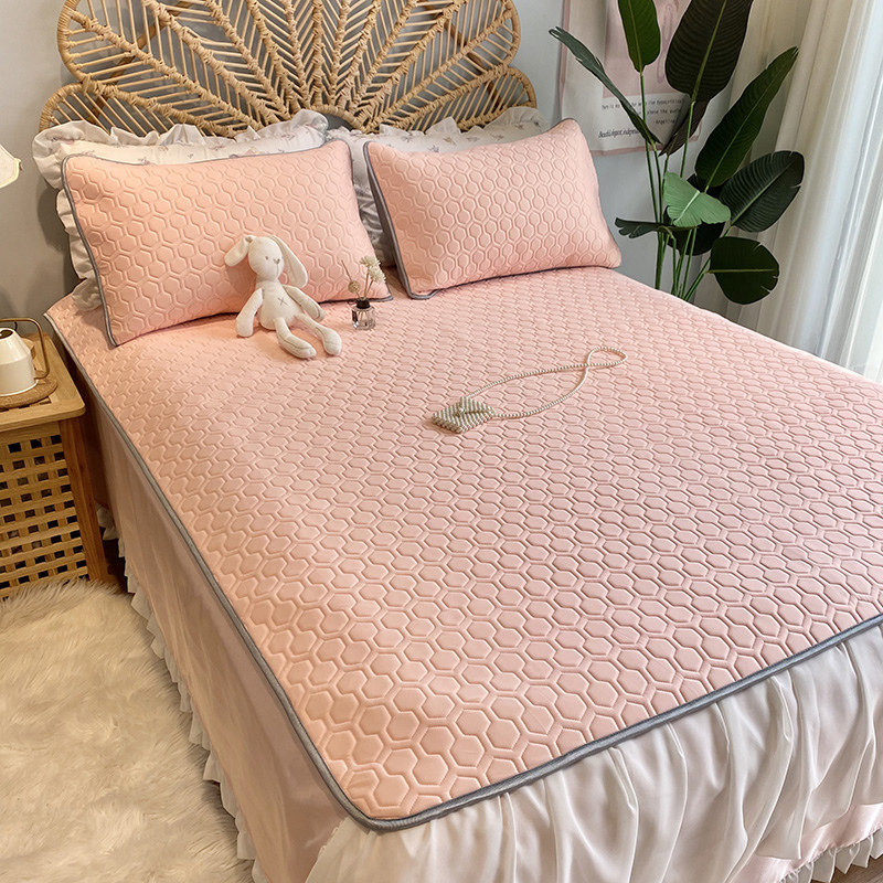 Pink latex mat three-piece air conditioner soft mat 1 5 washable and foldable 1 8m bed summer ice silk 1 2