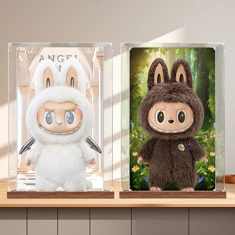 适用泡泡玛特zimomo阴晴大天使labubu公仔亚克力展示盒防尘收纳