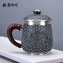  Silver age creative personality fine filigree silver beads large tea jar 999 sterling silver mug Household master cup