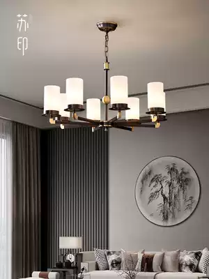 Su Yin new Chinese chandelier all copper black gold Chinese style simple living room lamps Chinese antique dining room bedroom lamp