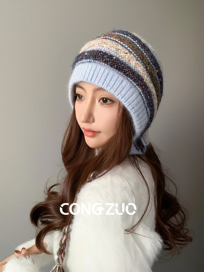 Congzuo Symphony Rabbit Бархатная шапка Baotou для женщин Зимняя новая стильная теплая и холодостойкая защита ушей Холодная шапка с изображением лица Маленькая пуловерная шапка