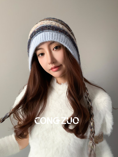 Congzuo Symphony Rabbit Бархатная шапка Baotou для женщин Зимняя новая стильная теплая и холодостойкая защита ушей Холодная шапка с изображением лица Маленькая пуловерная шапка