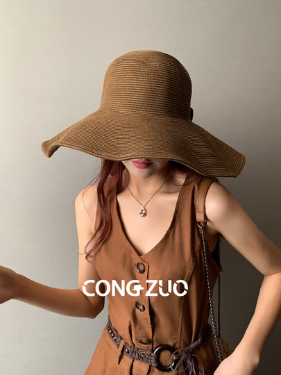 Designer high-definition large brim straw hat for women summer sun protection fisherman hat folding straw hat sun hat