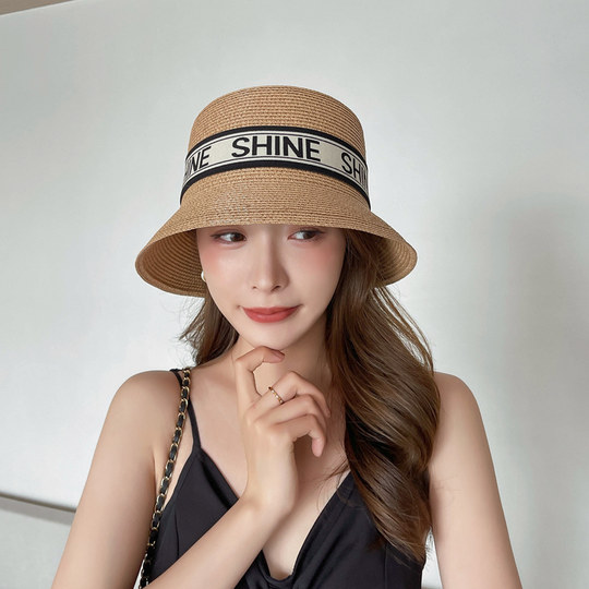 Cz/Original Straw Sun Hat for Sun Protection and Shade, Korean Style Versatile Straw Hat with Letters, Trendy Sun Hat for Women