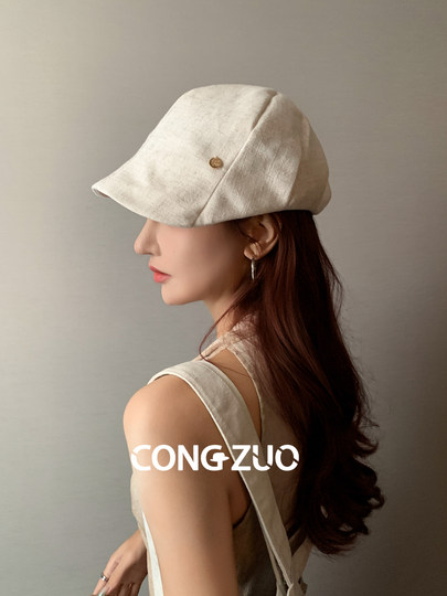 Designer-Vorwärtshut, Damen-Baumwolle und Leinen, dünne Entenkappe, Sommer, atmungsaktiver Sonnenschutz, Retro, vielseitige Enten-Baskenmütze