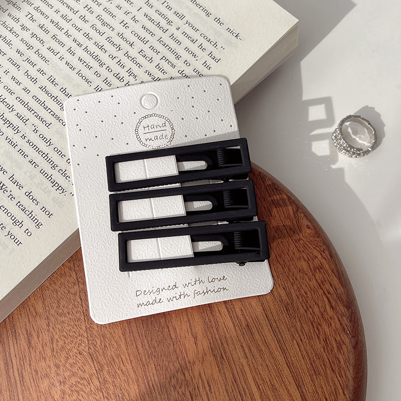 images 8:Black fashion sand grinding hair clip on the front forehead of the female side Liu Hai clip headdress broken hair and duck mouth clip bb card