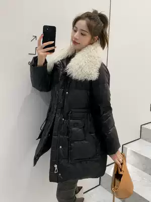 2021 long version of Down Jacket Women's white duck down beach wool big wool collar thick warm slim winter coat