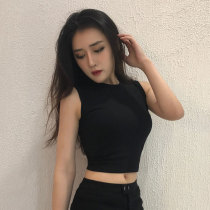  Black short vest women wear net red explosive high-waist sleeveless top suspender bottoming inside summer 2021 new style