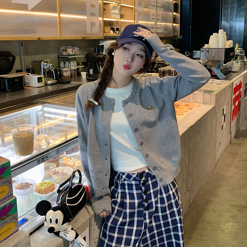 Gray Knitted Cardigan Jacket for Women 2026 New Spring and Autumn Outerwear Sweater for Early Spring Wear with a High-End Feel