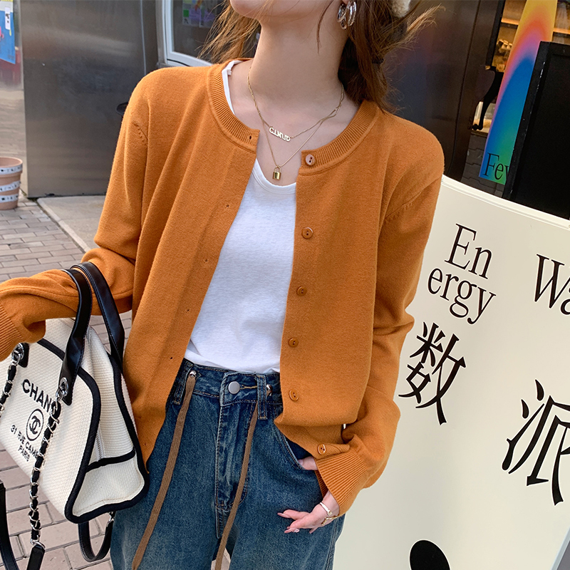 Knitted Cardigan for Women 2026 New Early Spring Outerwear Orange Sweater Jacket Thin Knit Top Spring Outer Layer