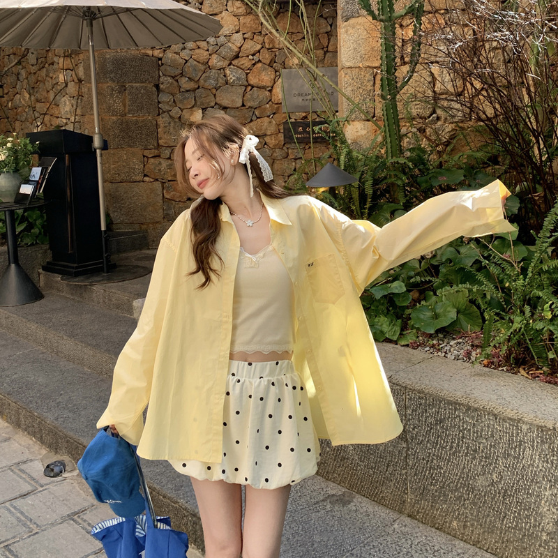 Yellow Shirt for Women, 2026 New Summer Thin Jacket, Embroidered Sun-Protective Shirt, Trendy Spring Outfit, Small Top